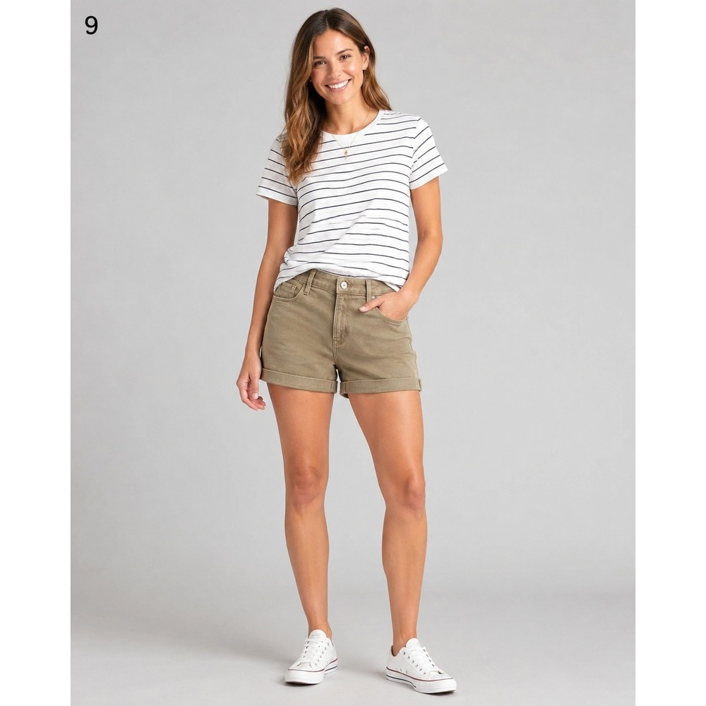 Old Navy Shorts Womens 2 Khaki Brown Cotton Roll Tab Hem High Waist‎
